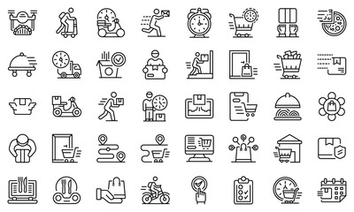 Poster - Home delivery icons set. Outline set of home delivery vector icons for web design isolated on white background