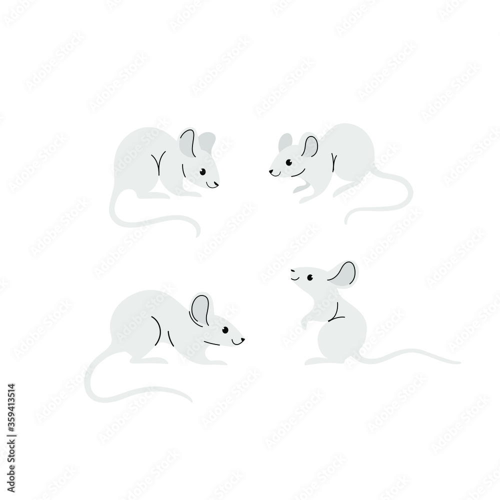 Cartoon mouse icon set. Cute animal character in different poses. Flat ...