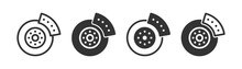 Brake Disk Icons In Four Different Versions In A Flat Design