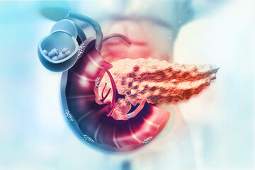 Human Pancreas on scientific background