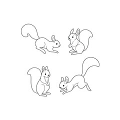 Wall Mural - Cartoon squirrel sketch line icon. Сute animals set of icons.