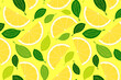 © ana_bear - Summer lemon and basil vector seamless pattern. Fresh yellow fruit illustration for print design, wallpaper, wrapping paper, fabric, textile, background, calendar