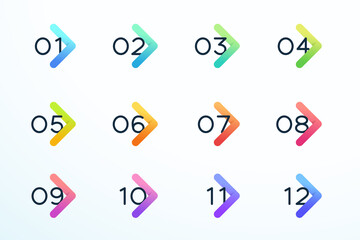 Poster - number bullet point modern colorful arrow set 1 to 12