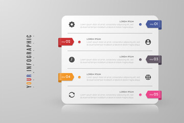 Poster - Infographic concept design with 5 options, steps or processes. Can be used for workflow layout, annual report, flow charts, diagram, presentations, web sites, banners, printed materials.