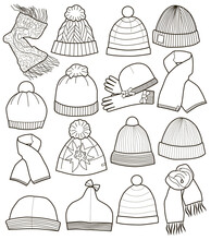 Collection Of Fashion Caps (vector Illustration Coloring Book)