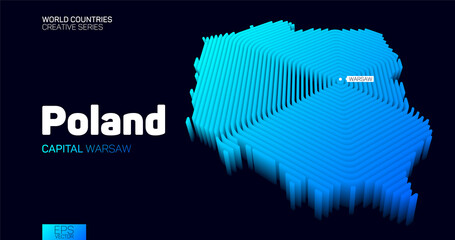 Wall Mural - isometric map of poland with blue hexagon lines