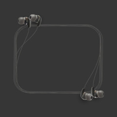 Wall Mural - Innovative music quotation template in headphones quotes isolated on backdrop. Creative banner illustration with quote in a frame wire with Black quotes. speech bubble Template modern headset design.