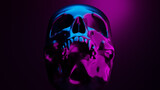 Fototapeta Zwierzęta - Vampire skull under neon glow lights