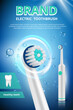 © ONYXprj - Electric toothbrush. Advertizing dental poster promotional picture of electrical toothbrush clean hygiene medical concept vector picture. Illustration toothbrush dental, hygiene electric brush