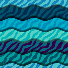 Fototapete - Blue waves pattern in marine style.