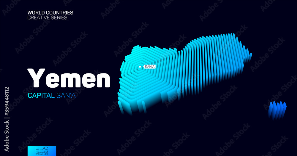 Isometric map of Yemen with blue hexagon lines Stock Vector | Adobe Stock