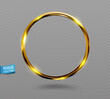 Vector shining golden ring. Abstract gold glowing round frame  isolated on transparent background.  Luxury golden ring with light effects.  Volumetric element for design.