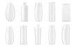 © Aleksandr - Shampoo, conditioner bottles, flasks white realistic set. Hair care products packaging.