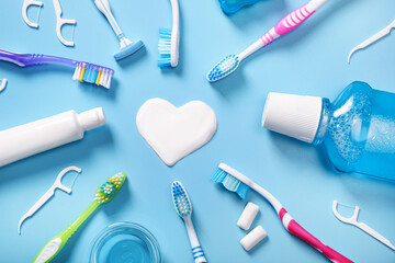 Wall Mural - Various dental care products