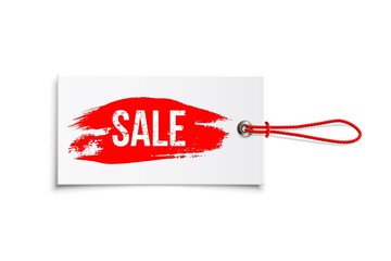 Poster - Discount offer label tag with Sale word. Red rubber stamp. Vector grunge illustration of template banner, ticket, label, logo, badge.