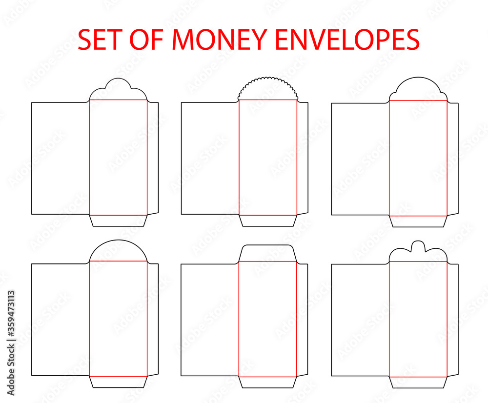 stock-vektorgrafik „money envelopes template set die cut. red