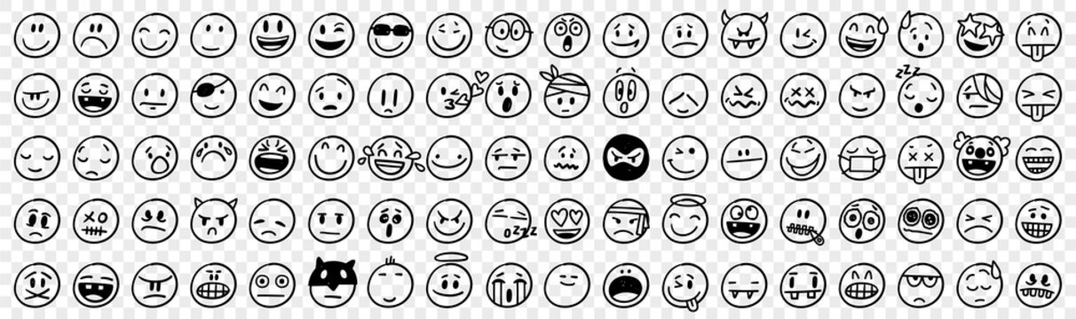 Wall Mural - Doodle various emoji set