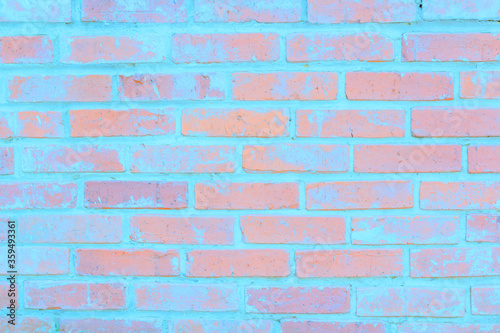 Brick wall fashionable light blue and orange.