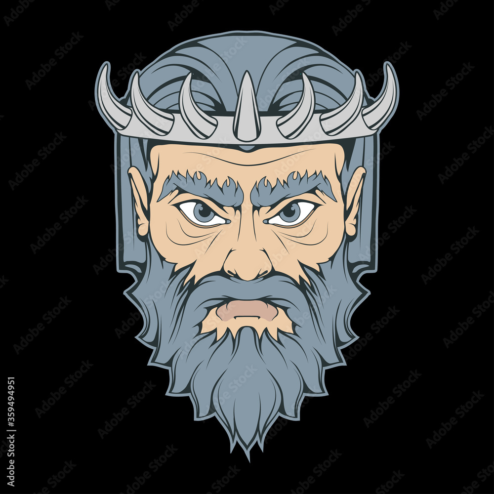 Vector illustration of a Hades. Greek god for tattoo or t-shirt print.  Olympian god illustration for a sport team. Vector character. Sketch for  mascot, logo or symbol. Hades on black background Stock, image size:1000x1000