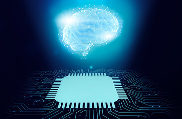 Poster - AI. 3D Rendering Of Gloving Digital Human Brain With Polygonal Connections