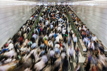 Asia, China, Hong Kong, Commuters Using Subway During Morning Rush Hour In Underground Train Station In Financial District