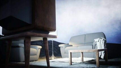 Wall Mural - Living room on the moon. Live on the moon concept. Earth background. 3d rendering.