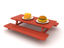 3D Rendering Of Food On Picnic Table