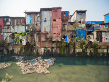 Poor And Impoverished Slums Of Dharavi In The City Of Mumbai.