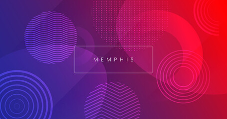 Poster - Trendy colorful geometric background. Abstract gradient backdrop with memphis shape elements.