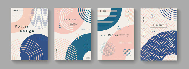 Poster - Cool minimal geometric poster collection vector design.  Trendy pattern.