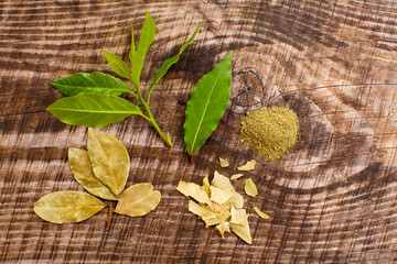 Wall Mural - Stages of making spices from fragrant bay leaf