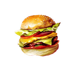 
watercolor cheeseburger on a white background