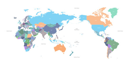  world country map. detailed colorful world map vector.
