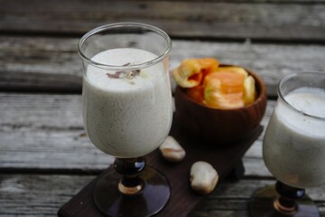 Poster - Jackfruit seed Milkshake / Kerala special Chakkakkuru smoothie, selective focus