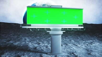 Wall Mural - big billboard on the moon. earth background. tracking green screen 4k footage.