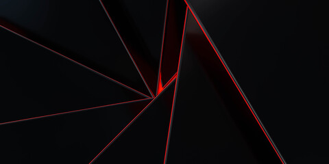 Poster - red light abstract glowing geometric shapes in dark environment 3d rendering illustration wallpaper background