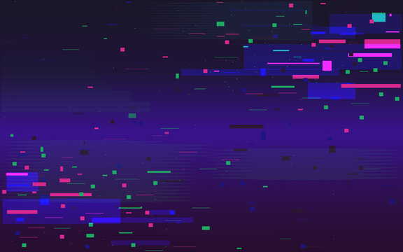 Fototapete - Glitch futuristic background. Random color shapes. Digital noise effect. Data disintegration. Broken pixel screen. Distorted stream of elements. Vector illustration