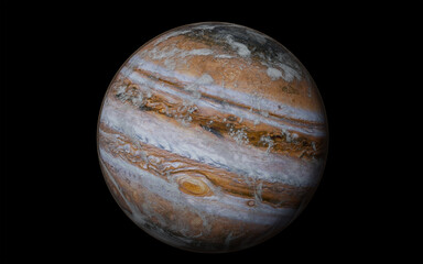 Wall Mural - jupiter with clouds of atmosphere isolated on black - high resolution 3d render presents planets of 