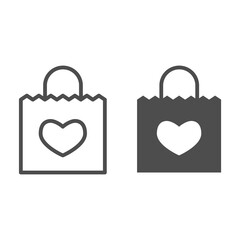 Poster - Shopping bag with heart line and solid icon, store concept, Bag for valentine day sign on white background, gift bag with love symbol icon in outline style for mobile and web design. Vector graphics.