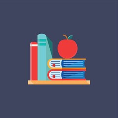 Canvas Print - Books and apple on shelf