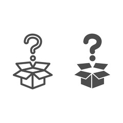 Poster - Question and box line and solid icon, delivery concept, carton box with question mark sign on white background, Open cardboard box with question above box icon in outline style. Vector graphics.