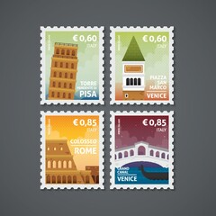 Canvas Print - Set of Italy postage stamps.