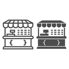 Poster - Market stall line and solid icon, Street food retail concept, Food kiosk sign on white background, Tent shop icon in outline style for mobile concept and web design. Vector graphics.