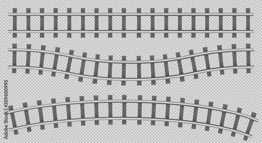 Wavy Train Track Rails Train rails top view, railway track, straight, curve and wavy path ...