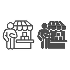 Poster - Buyer in store line and solid icon, market concept, shopper with shopping boxes sign on white background, Customer in shop icon in outline style for mobile concept and web design. Vector graphics.
