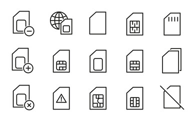 Wall Mural - Stroke line icons set of sim card.