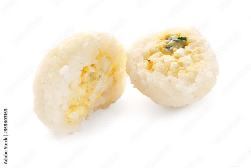 Traditional Japanese onigiri on white background