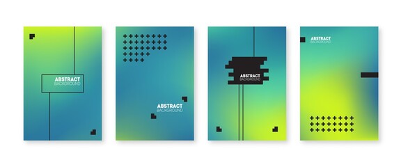 Wall Mural - black and green trendy minimal geometric cover set.