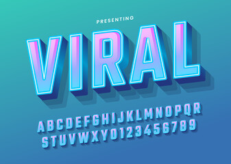 Wall Mural - Modern 3d style custom font with cool gradient. trendy alphabet design for game logo, poster headline, typography