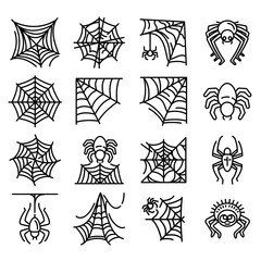 Poster - Spider icons set. Outline set of spider vector icons for web design isolated on white background